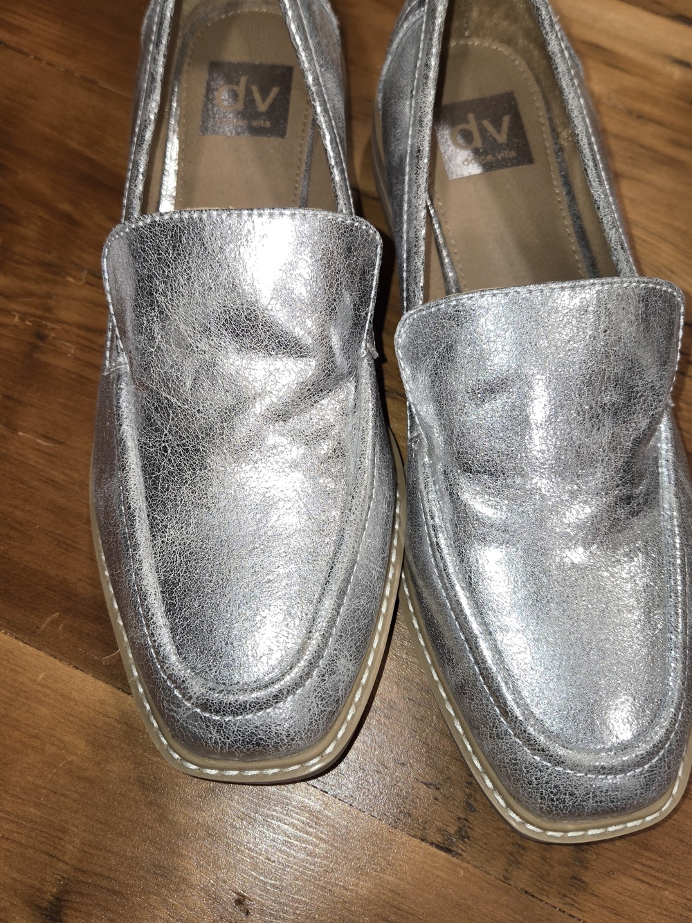 DV by Dolce Vita Silver Metallic Loafers Square toe